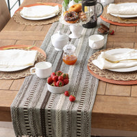 DII Farmhouse Braided Stripe Table Runner Collection, 15x108 (15x113, Fringe Included), Dark Brown 15x108