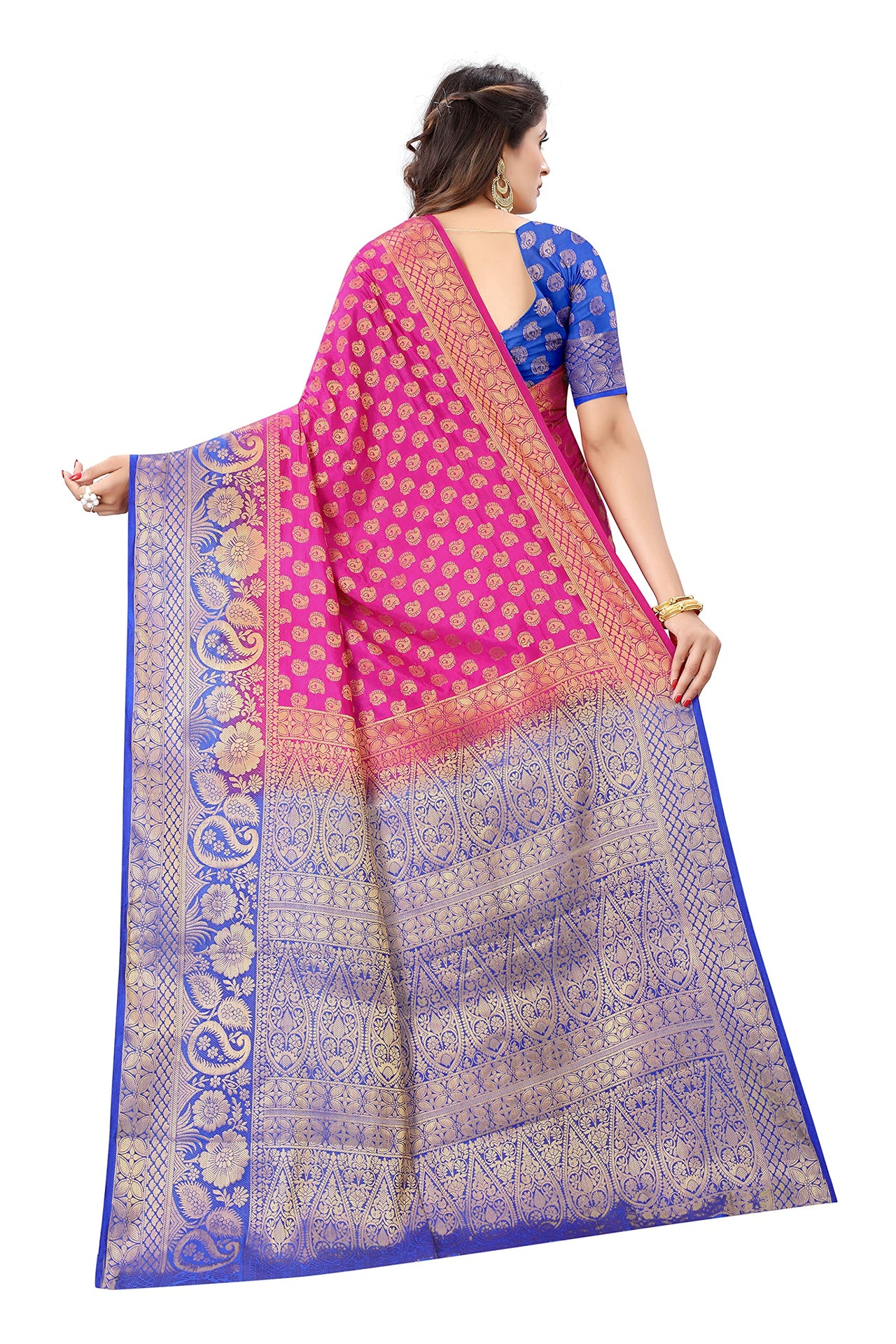 SATYAM WEAVES Women’s Daily/Party/Wedding/Casual Wear Rapier Jacquard Banarasi Cotton Silk Saree With Jacquard Designed Unstitched Blouse Piece