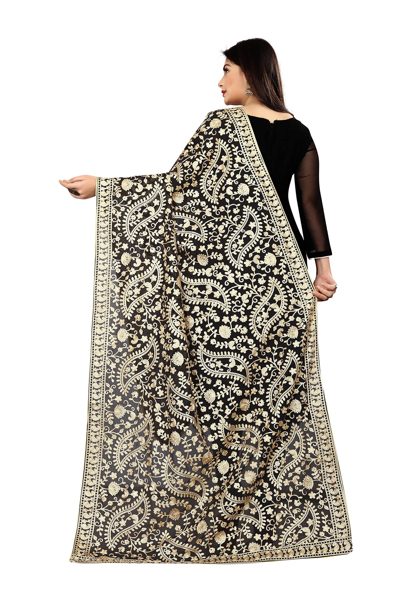 AKSHAR LLC Women's  Embroidered Chiffon Dupatta