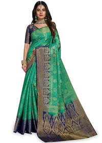 iZibra Women's  Pure Kanjivaram Silk Sraee Kanchipuram Pattu Sarees With Blouse Piece (kismat-2 paithani)