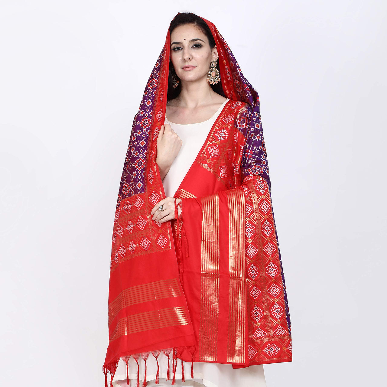 KAPAAHA Women's  Woven Design Silk Blend Dupatta Free Size