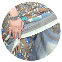 MIRCHI FASHION Women's  Stylish Chiffon Floral and Geometric Printed Saree with Blouse Piece