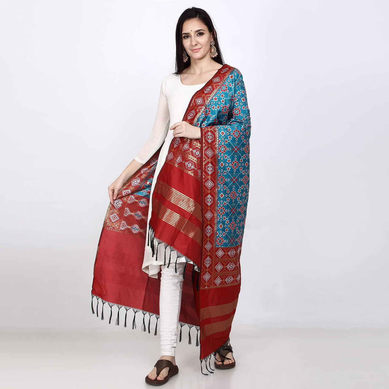 KAPAAHA Women's  Woven Design Silk Blend Dupatta Free Size