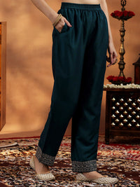 Teal Yoke Design Silk Blend Straight Suit with Dupatta