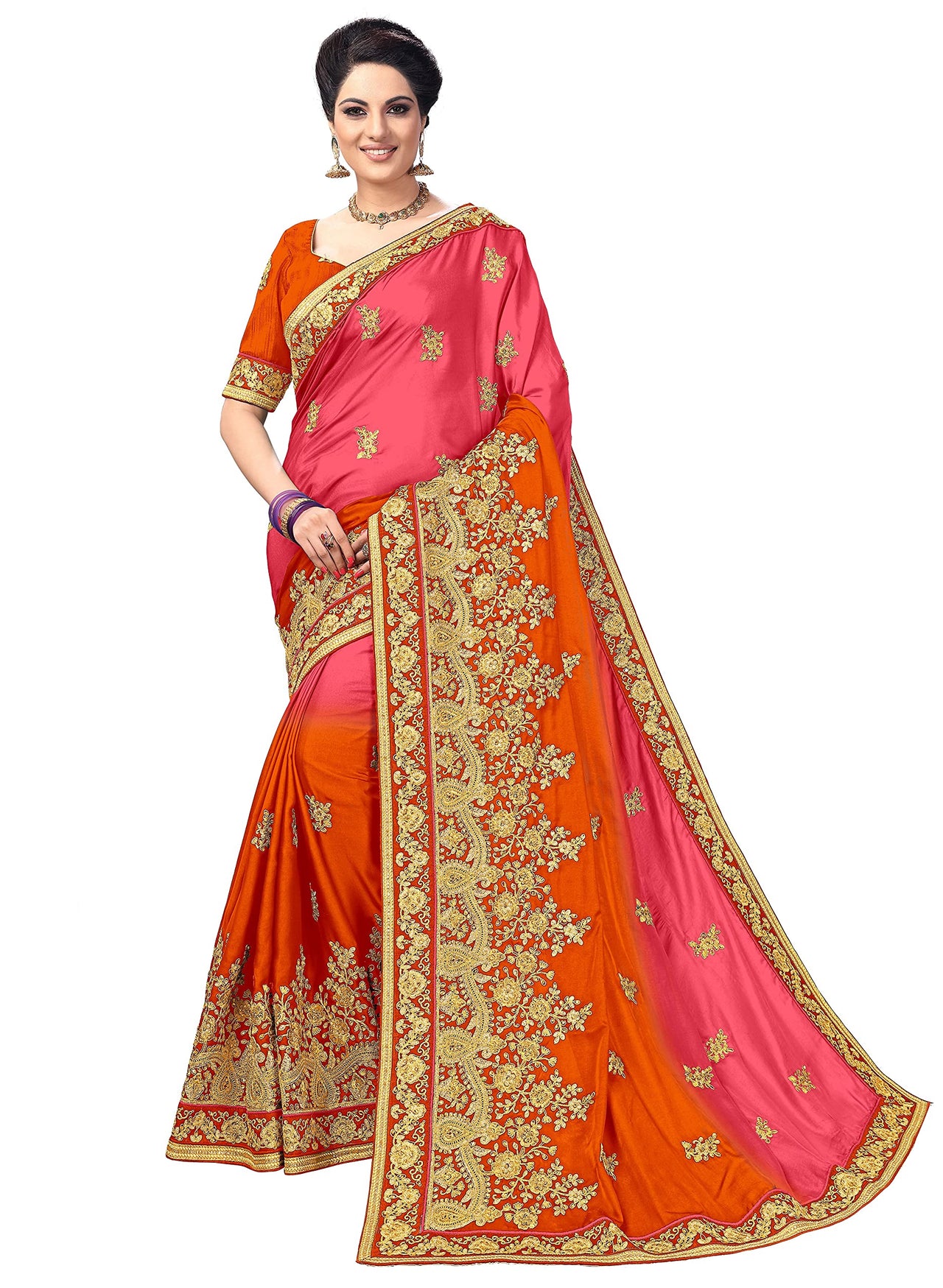 PANASH TRENDS Women's  Barfi Silk Heavy Embroidery Work Saree