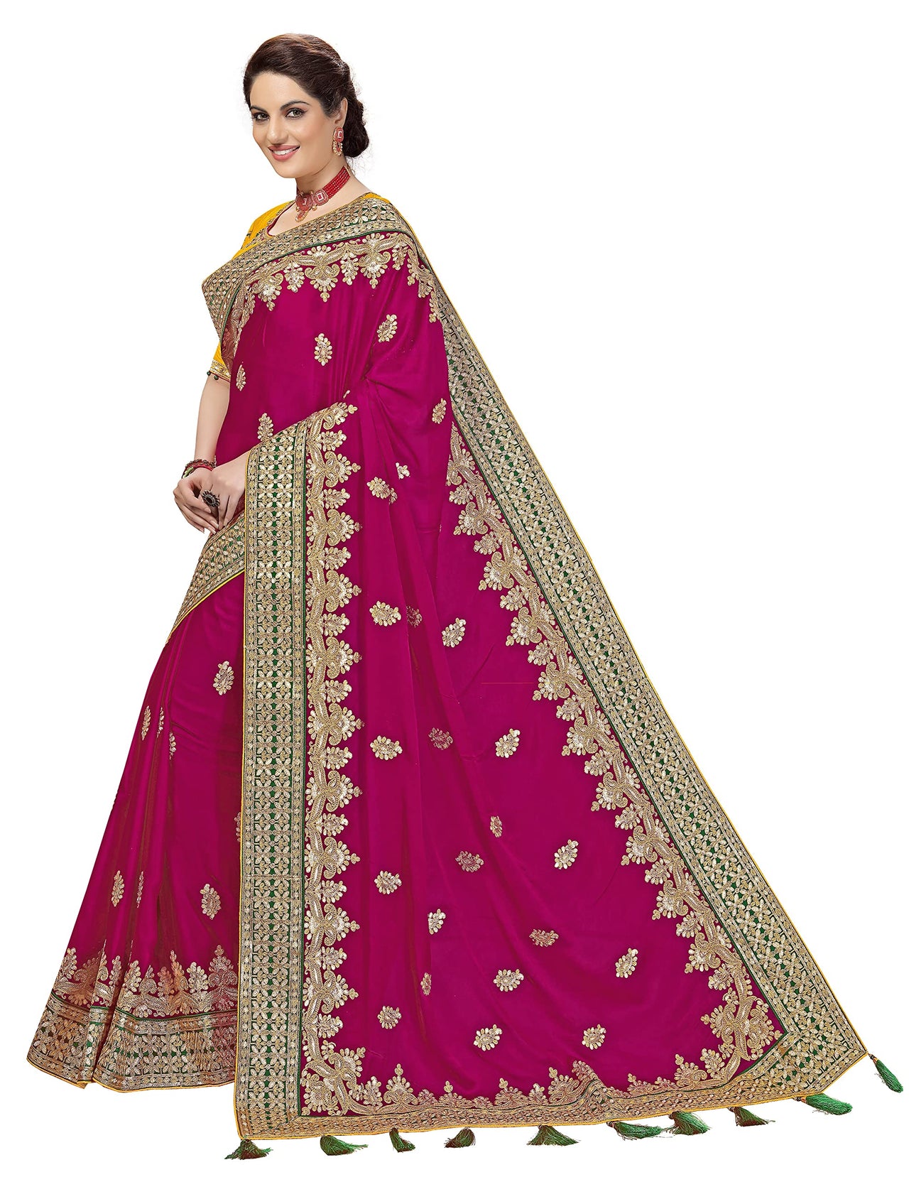 Nivah Fashion Women's  Satin Embroidery Saree with Heavy Work Blouse Piece