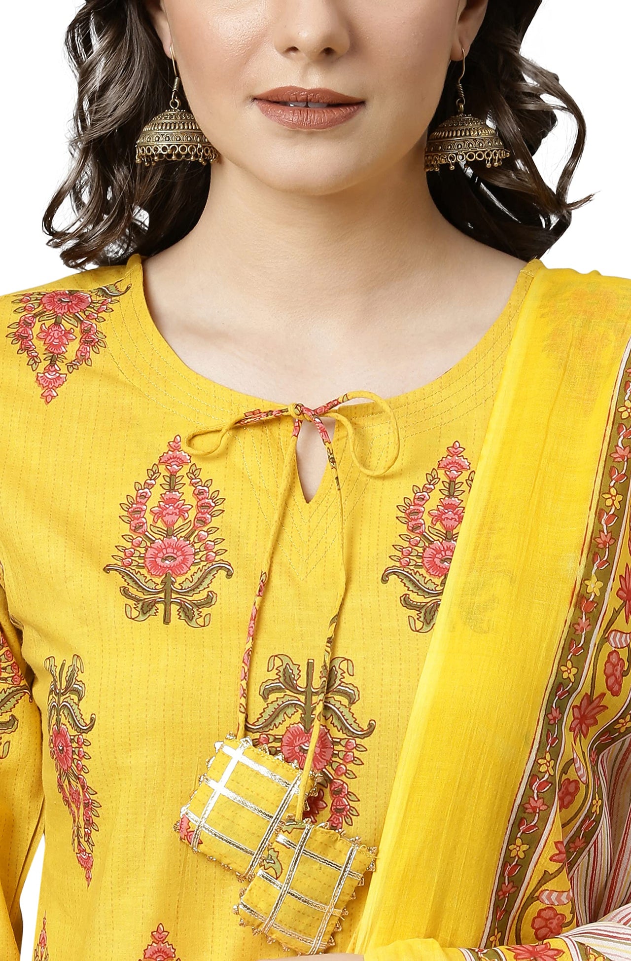 Janasya Women's  Yellow Cotton Kurta with Pant and Dupatta