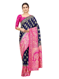 SATYAM WEAVES Women's  Banarasi Cotton Silk Saree With Blouse Piece
