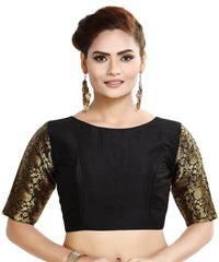 Madhu Fashion Womens Raw Silk Elbow Length Sleeve Readymade Saree Blouse