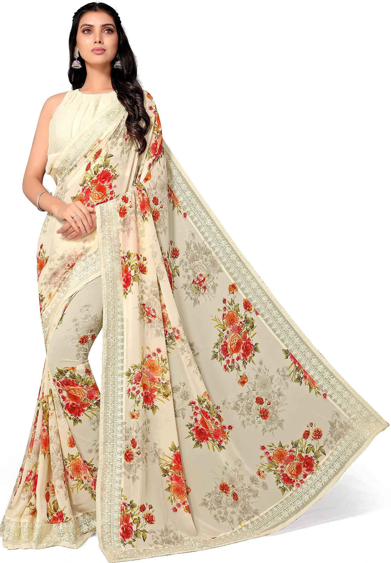 Shangrila Designer Digital Pastel Prints Weightless Georgette Saree With Blouse Piece