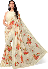 Shangrila Designer Digital Pastel Prints Weightless Georgette Saree With Blouse Piece