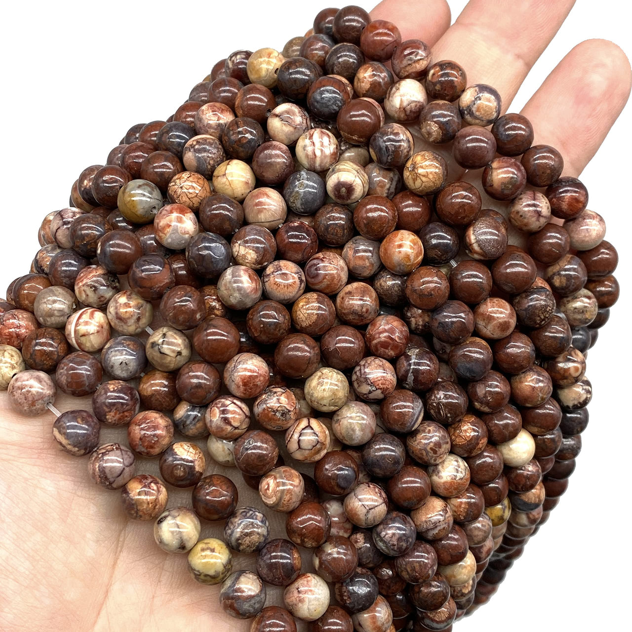 ABCGEMS Wood-Eye Jasper Beads (Exquisite Matrix- Mohs Hardness 7) Healing Energy Crystal Stone Ideal for Bracelet Necklace Ring DIY Jewelry Making Men Women Smooth Round Tiny 6mm Wood Eye Jasper