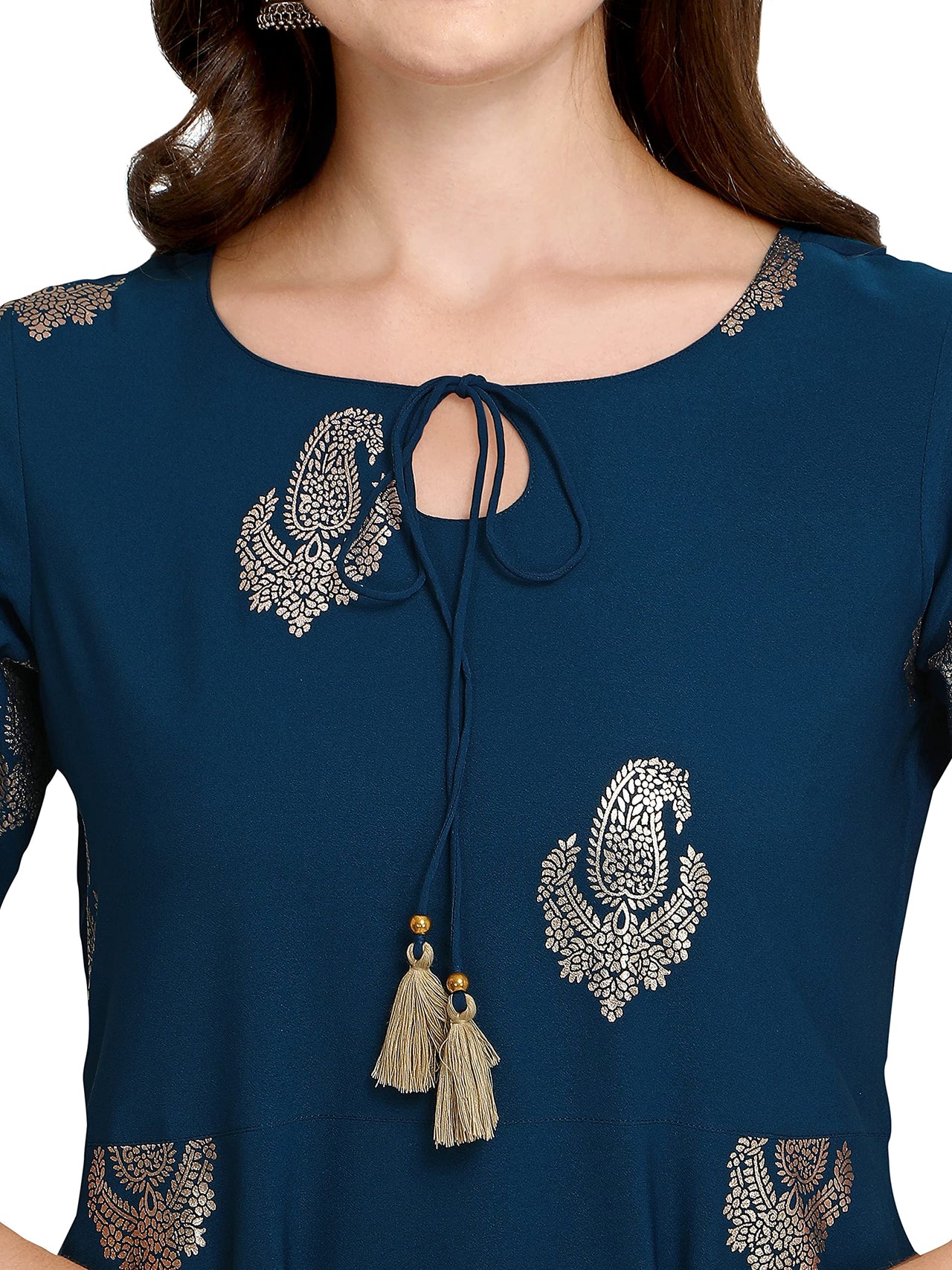 FIORRA Women's  Blue Poly Crepe Flared Kurta