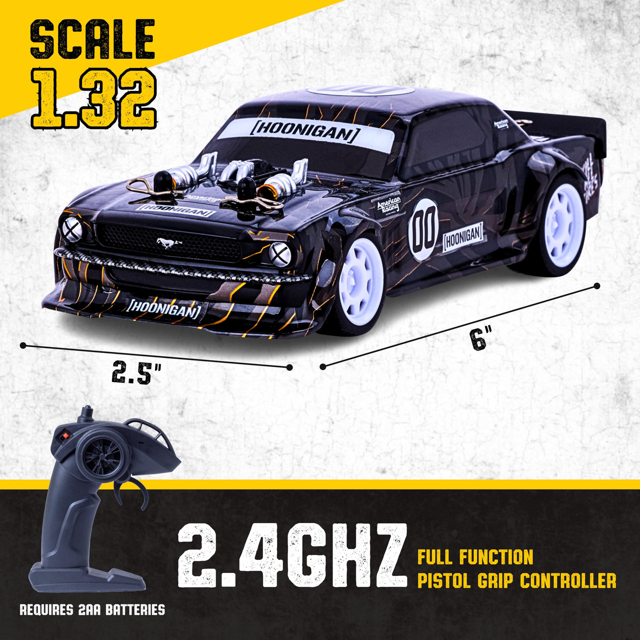 Flybar Hoonigan, Mustang Remote Control Car for Kids – RC Car, RC Cars, Race Car, 3.7V, 2.4 GHz, Detailed Replica Design, USB Rechargeable Battery Included, 1:32 Scale, 100 ft Range, 4 Mph