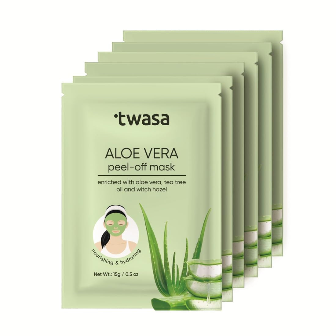 Twasa Aloe Vera Peel Off Mask | Face Mask For Anti Acne, Hydration and Soothing with Aloe Vera Extract, Tea Tree Oil, Witch Hazel Extract & Vitamin E | Peel Off Mask For Instant Glow, 90gm