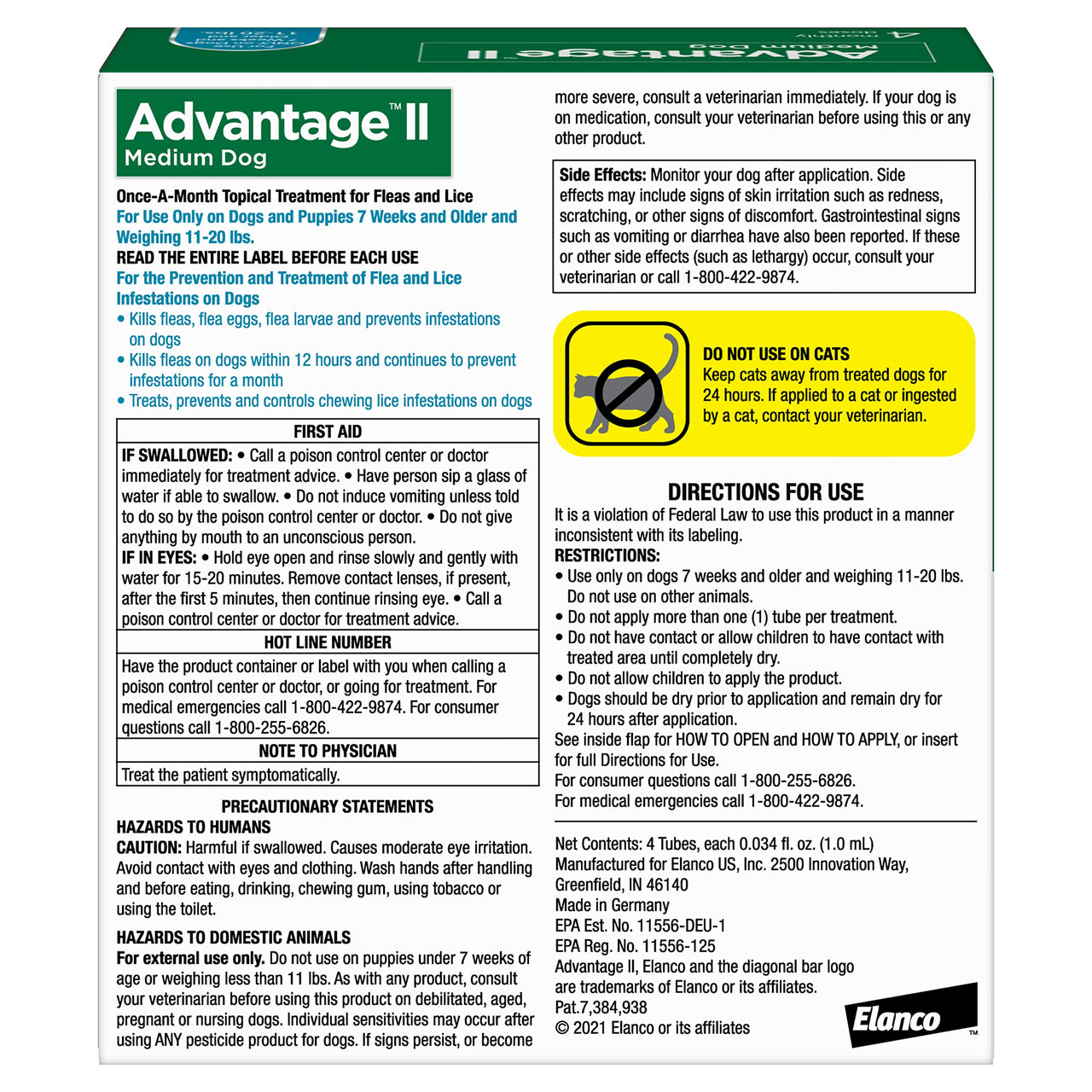 Advantage II Medium Dog Vet-Recommended Flea Treatment & Prevention | Dogs 11-20 lbs. | 4-Month Supply 4-Pack