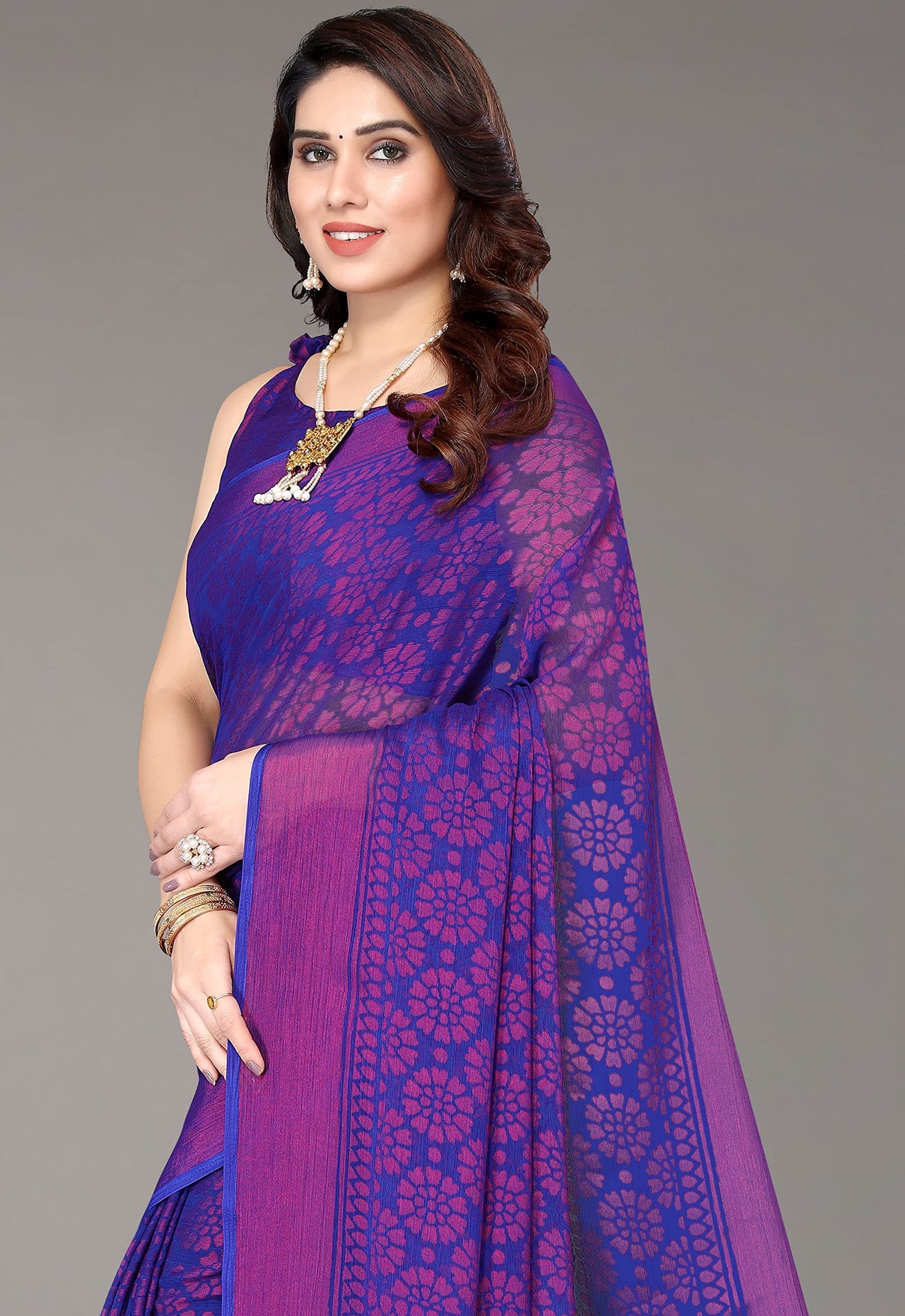 Winza Designer Women's  Chiffon Brasso Printed Saree with Blouse Piece (WDP Brasso Malini W)