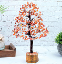 Carnelian Chakra Tree of Life - Crystal Tree for Positive Energy, Handmade Gemstone Tree - Feng Shui Decor, Good Luck Money Tree Bonsai - Orange Healing Crystals for Sacral Chakra, Prosperity Gift Carnelian (Silver Wire)