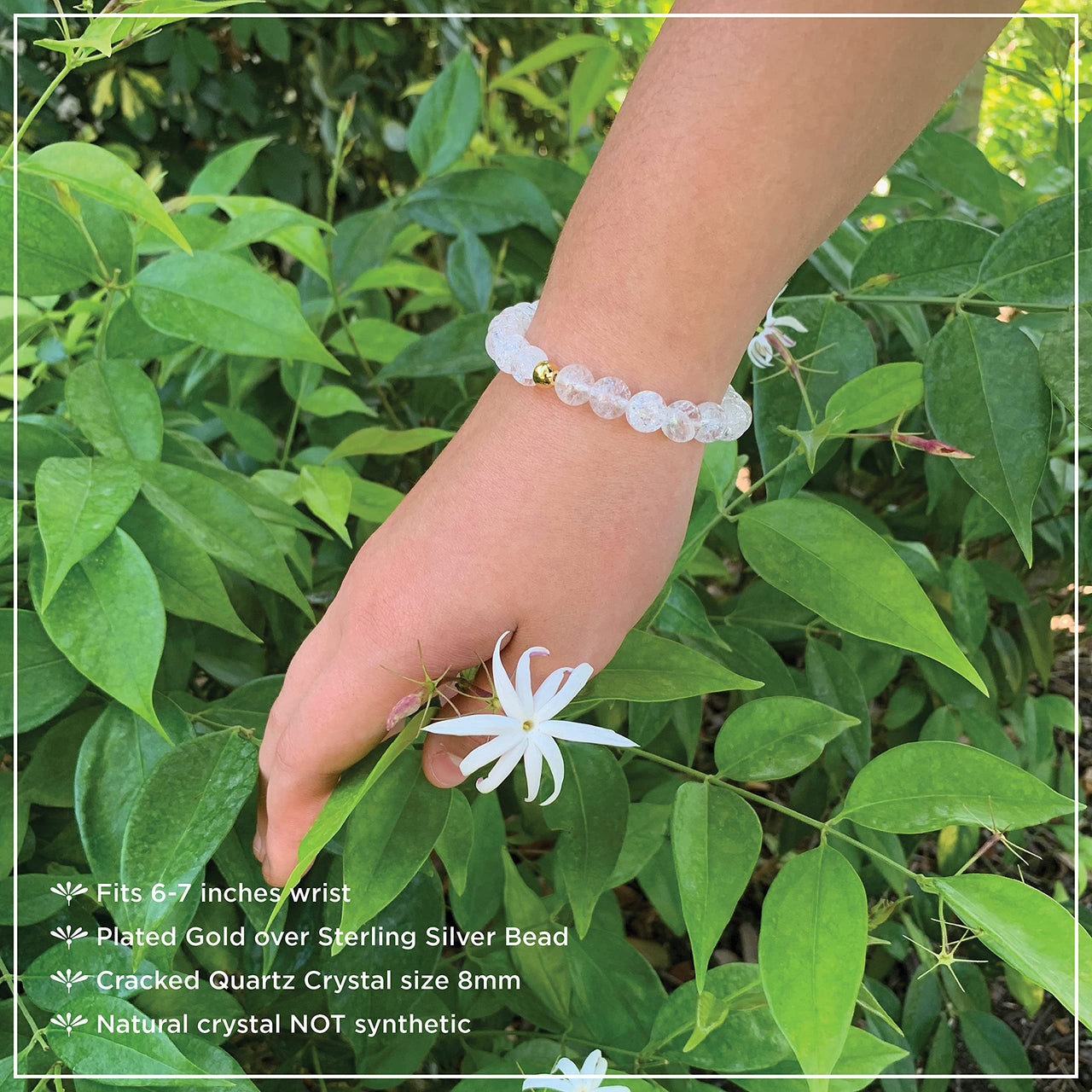 Joyfulmuze Clear Quartz Crystal Bracelet, Chakra Healing Energy Balancing, Simple Natural Stone, Handmade Jewelry Gift, Gold and White, 8mm 7”wrist (Burst - Clear Crystal) Burst - Clear Crystal