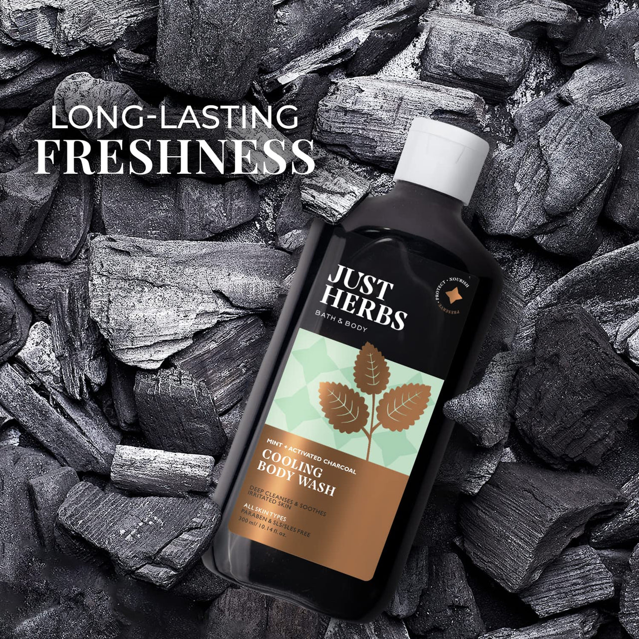 Just Herbs Deep Cleansing Cooling Body Wash 300 ml & Just Herbs Under Arm Roll On Deodorant - 50 ml Combo