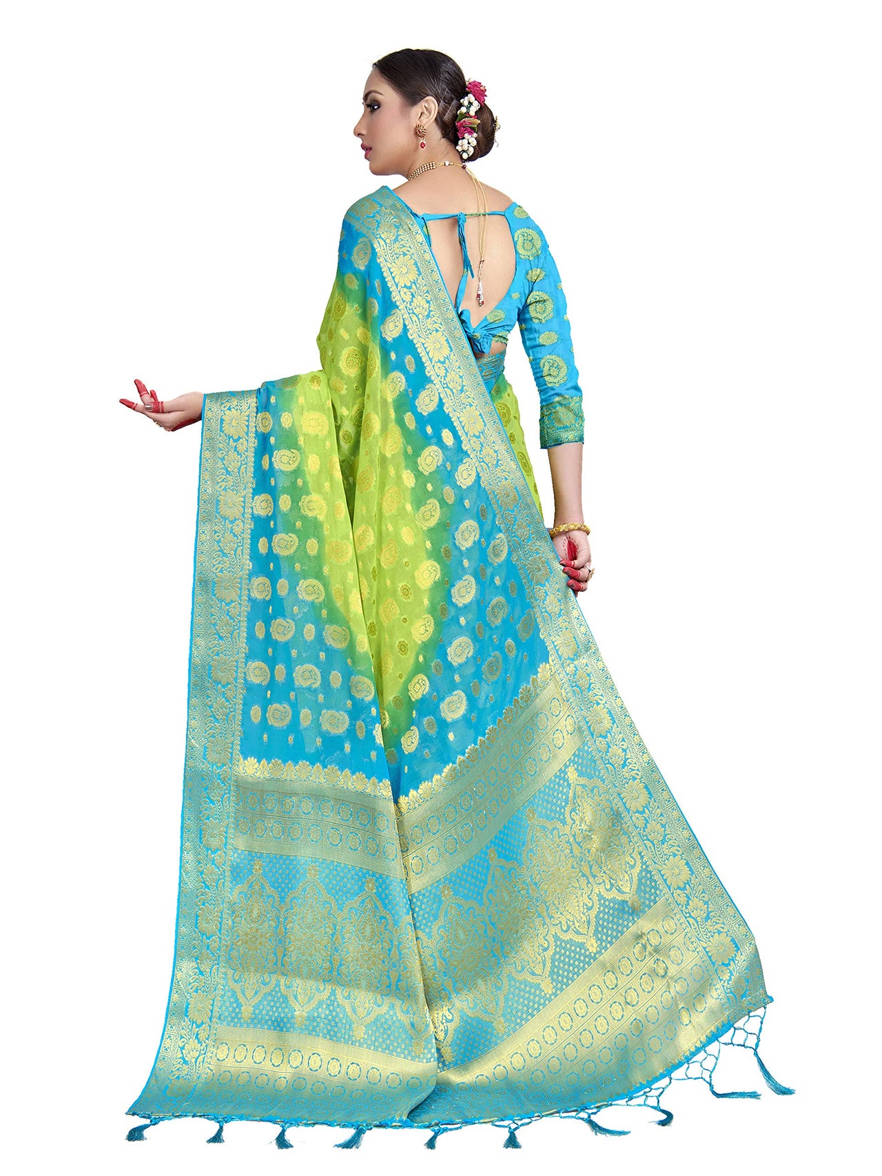 Vardha Women's  Chiffon Silk Saree with Unstitched Blouse Piece - Zari Woven Work Sarees for Wedding