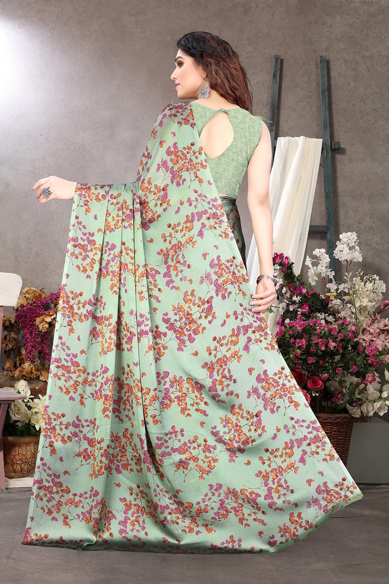 MIRCHI FASHION Women's  Stylish Chiffon Floral Printed Saree with Blouse Piece