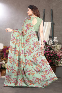 MIRCHI FASHION Women's  Stylish Chiffon Floral Printed Saree with Blouse Piece