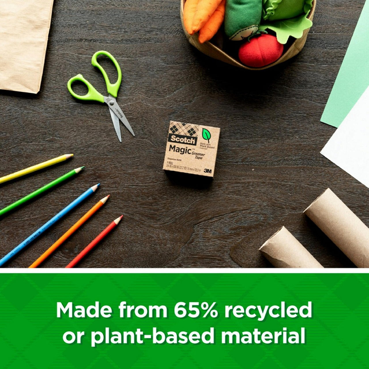 Scotch Magic Greener Tape, Invisible Tape for Fixing Paper, Office Supplies and Back to School Supplies, 0.75 in .x 900 in., 12 Rolls