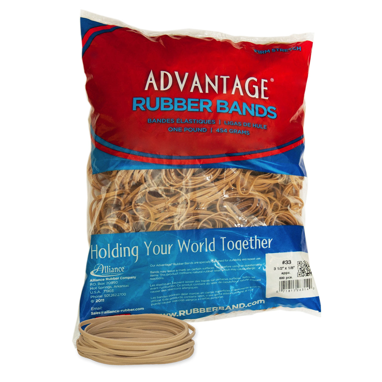 Alliance Rubber 26334 Advantage Rubber Bands Size #33, 1 lb Bag Contains Approx. 600 Bands (3 1/2" x 1/8", Natural Crepe) Beige