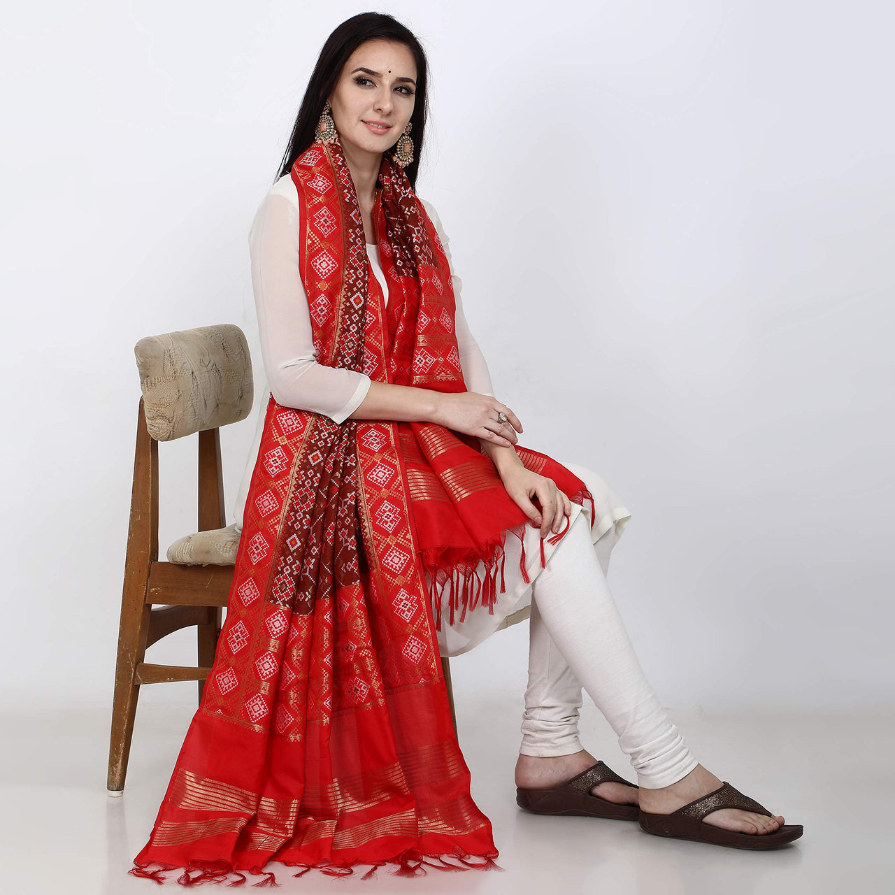 KAPAAHA Women's  Woven Design Silk Blend Dupatta Free Size