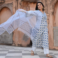 KLOSIA Women Hand Block Printed Kurta and Palazzo Set with Dupatta