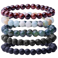 WRCXSTONE Natural 8mm Gorgeous Semi-Precious Gemstones Healing Crystal Stretch Beaded Bracelet Unisex 5 Pieces A Set (5 Colors)