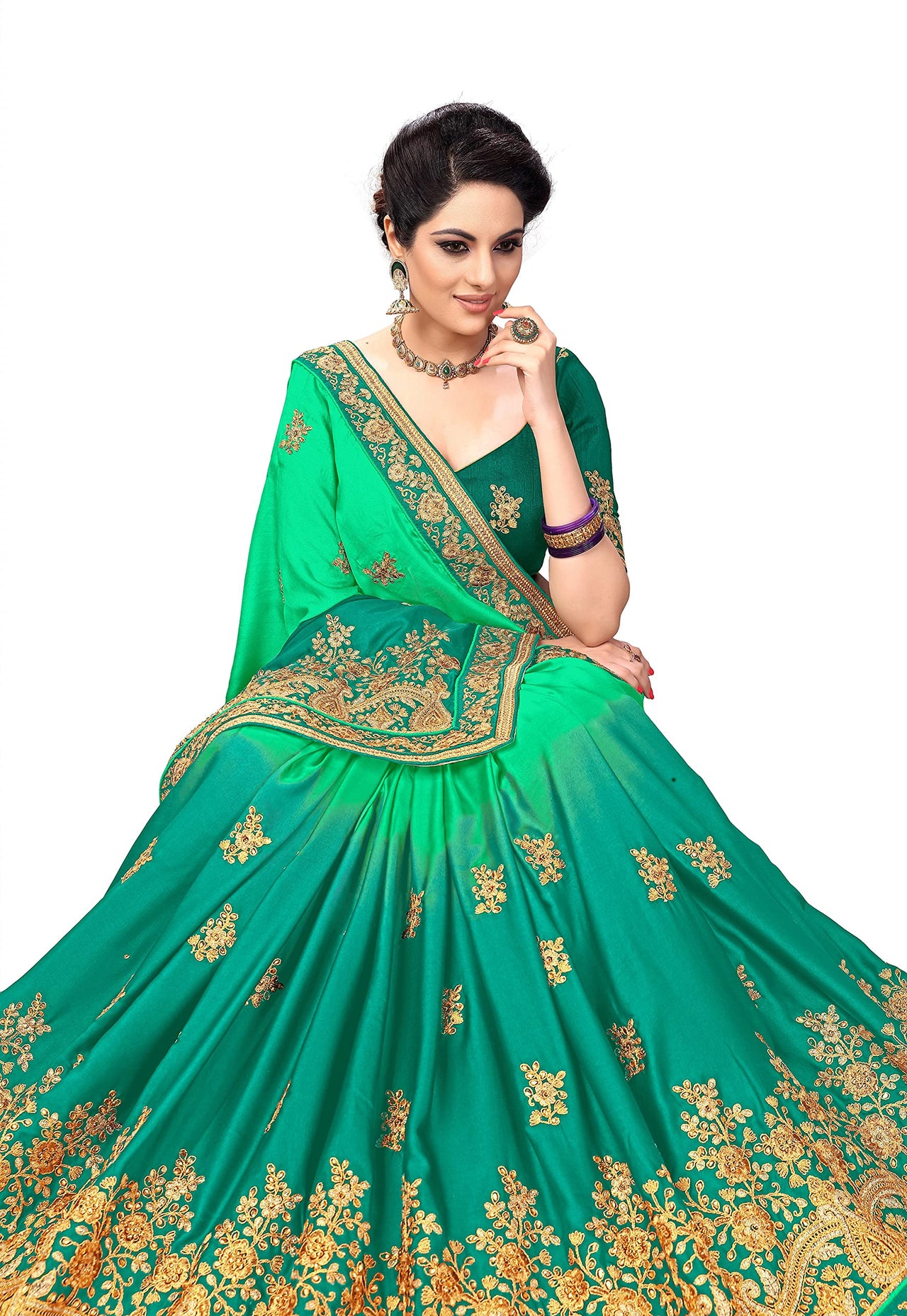 PANASH TRENDS Women's  Barfi Silk Heavy Embroidery Work Saree
