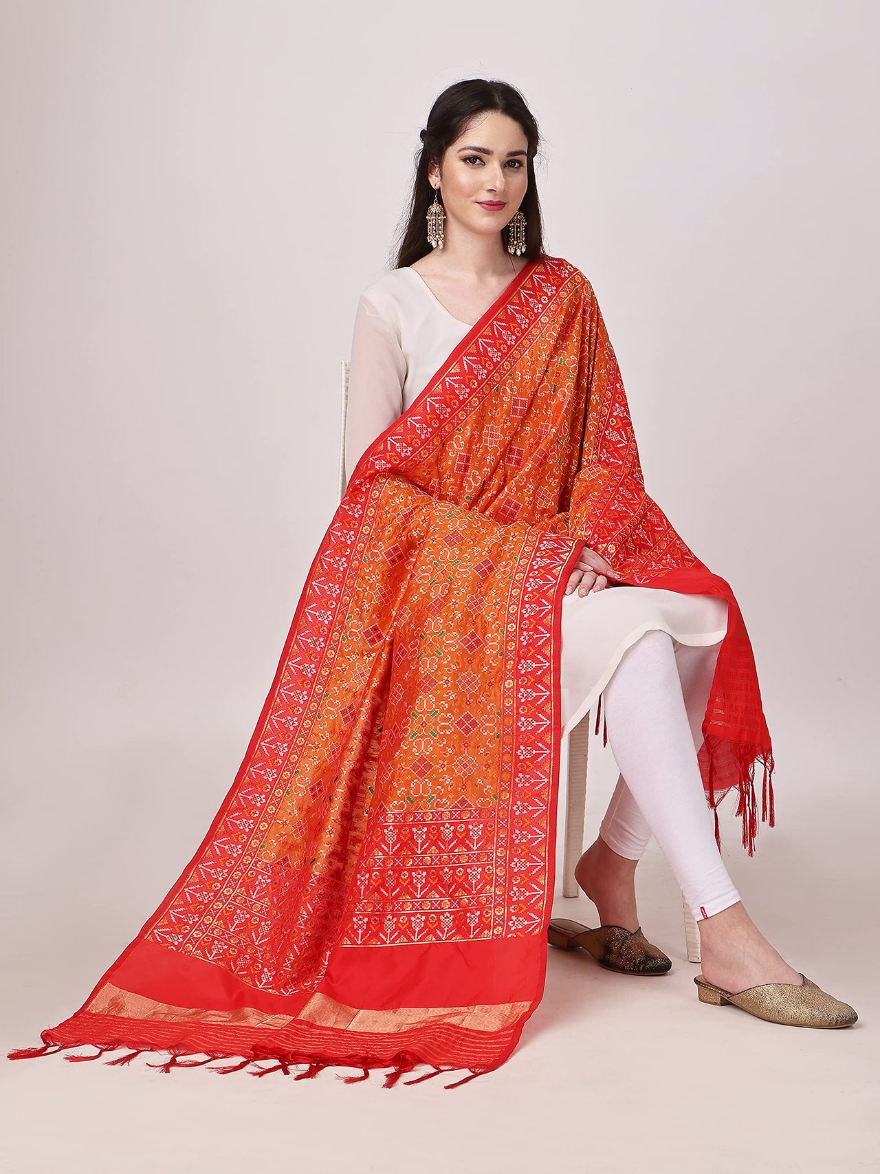KAPAAHA Women's  Woven Silk Bandhani Patola Dupatta, Width 45 inch, Length 2.5 meter