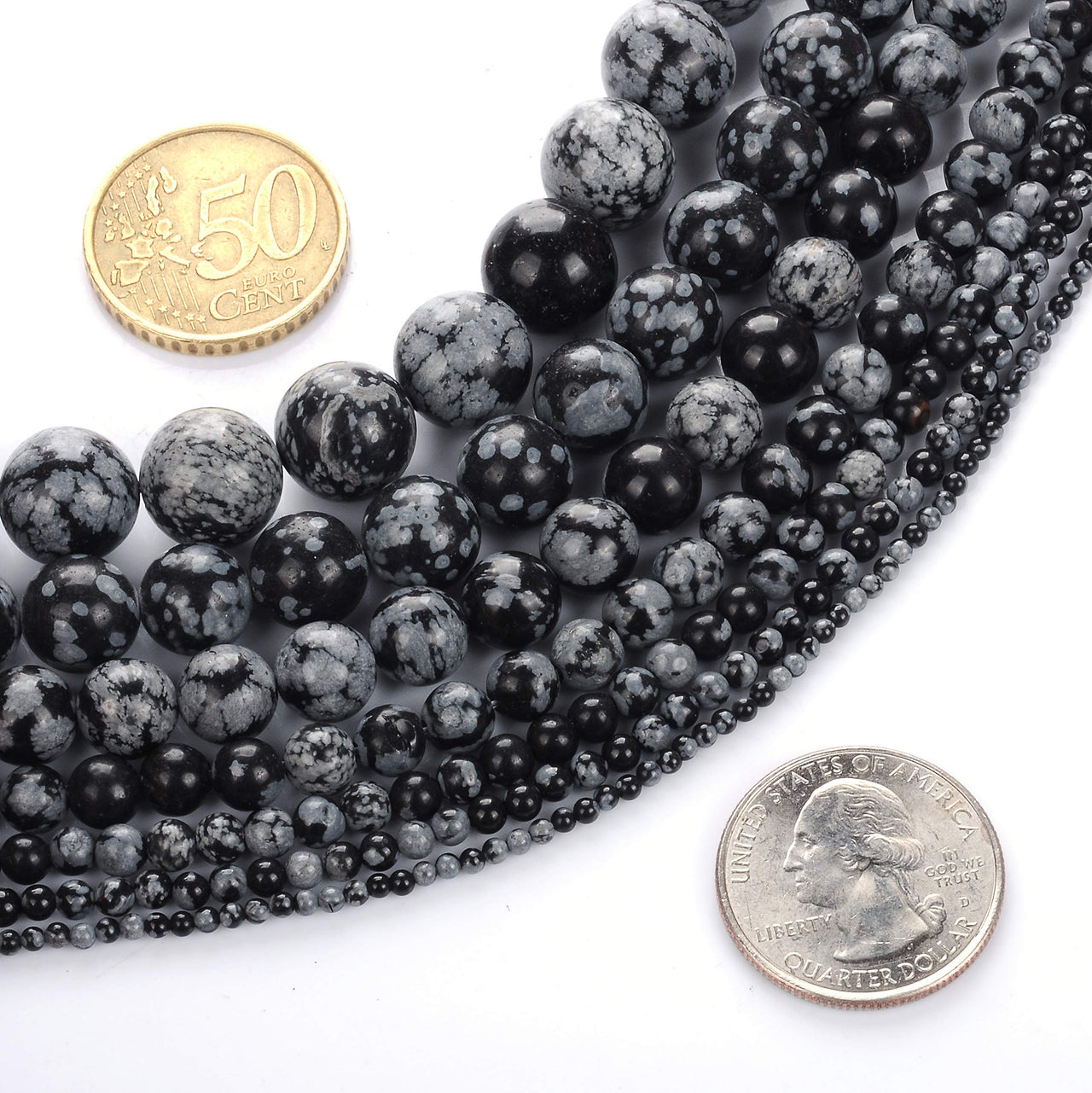 Natural Stone Beads 10mm Snowflake Gemstone Round Loose Beads Crystal Energy Stone Healing Power for Jewelry Making DIY,1 Strand 15"