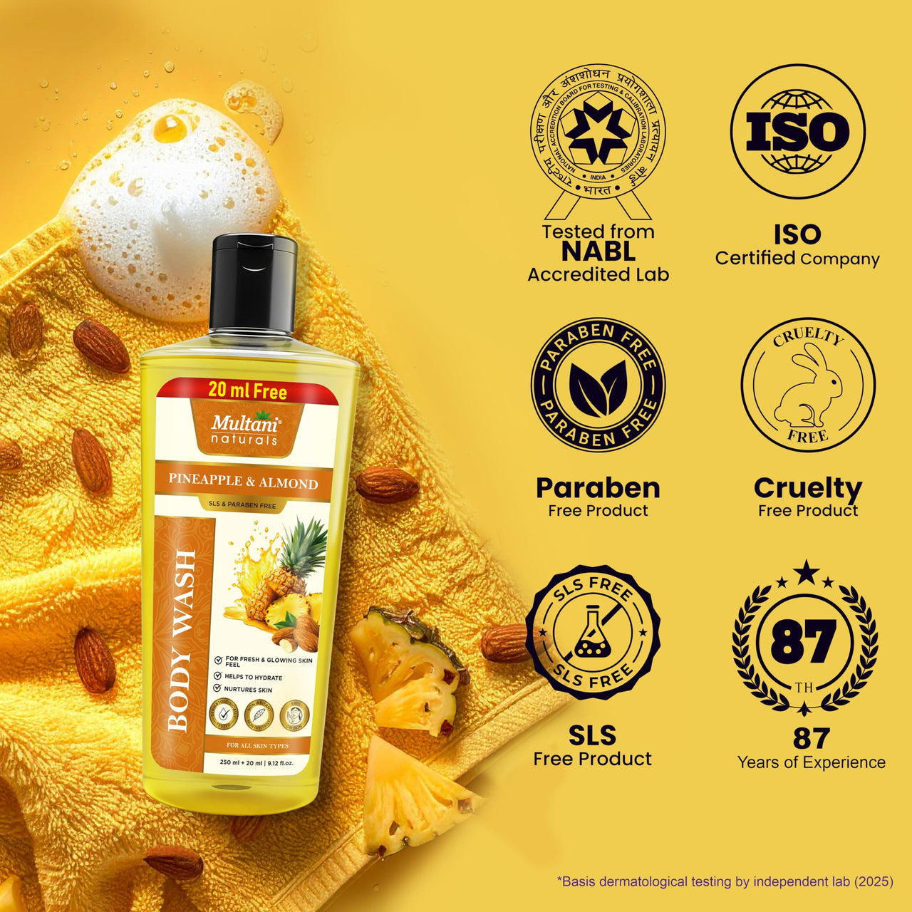 Multani Naturals Pineapple & Almond Body Wash | Refreshing Herbal Body Cleanser for Men & Women | Nourishing, Paraben & Sulphate Free | Suitable for All Skin Types (270ml)