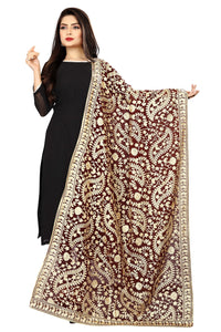 AKSHAR LLC Women's  Embroidered Chiffon Dupatta