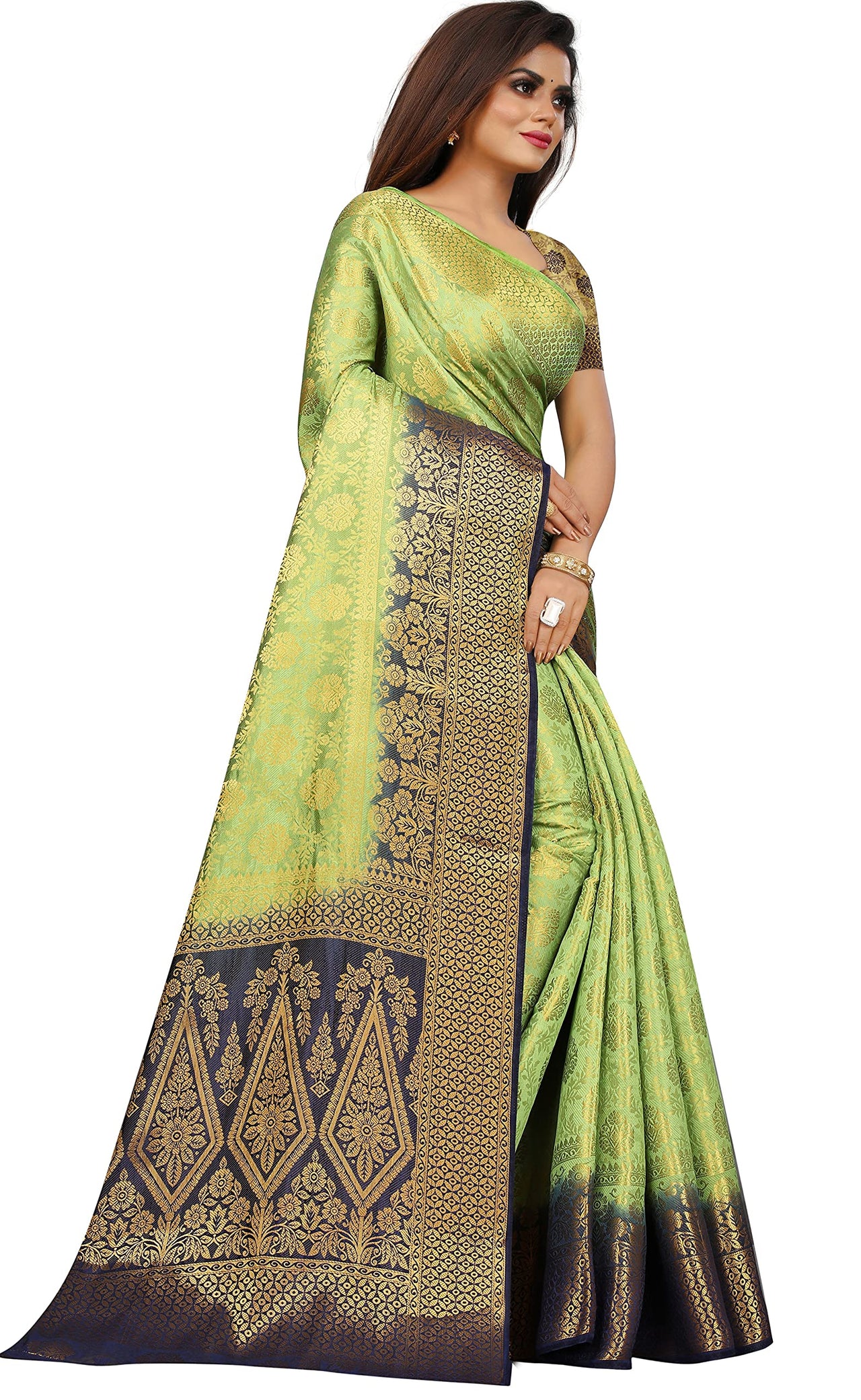 iZibra Women's  Pure Kanjivaram Silk Sraee Kanchipuram Pattu Sarees With Blouse Piece