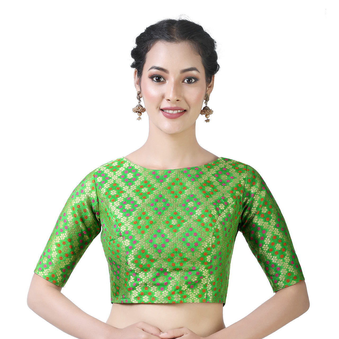 X3 Women's  Brocade Zari Weaving Elbow Length Sleeves Saree Blouse