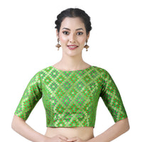 X3 Women's  Brocade Zari Weaving Elbow Length Sleeves Saree Blouse