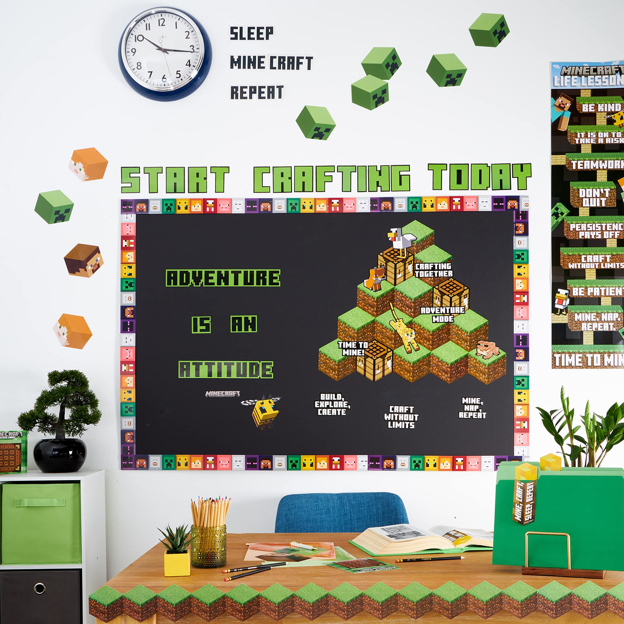 Eureka Minecraft Life Lessons Vertical Classroom Banner for Teachers, 12" x 45" Minecraft Lessons