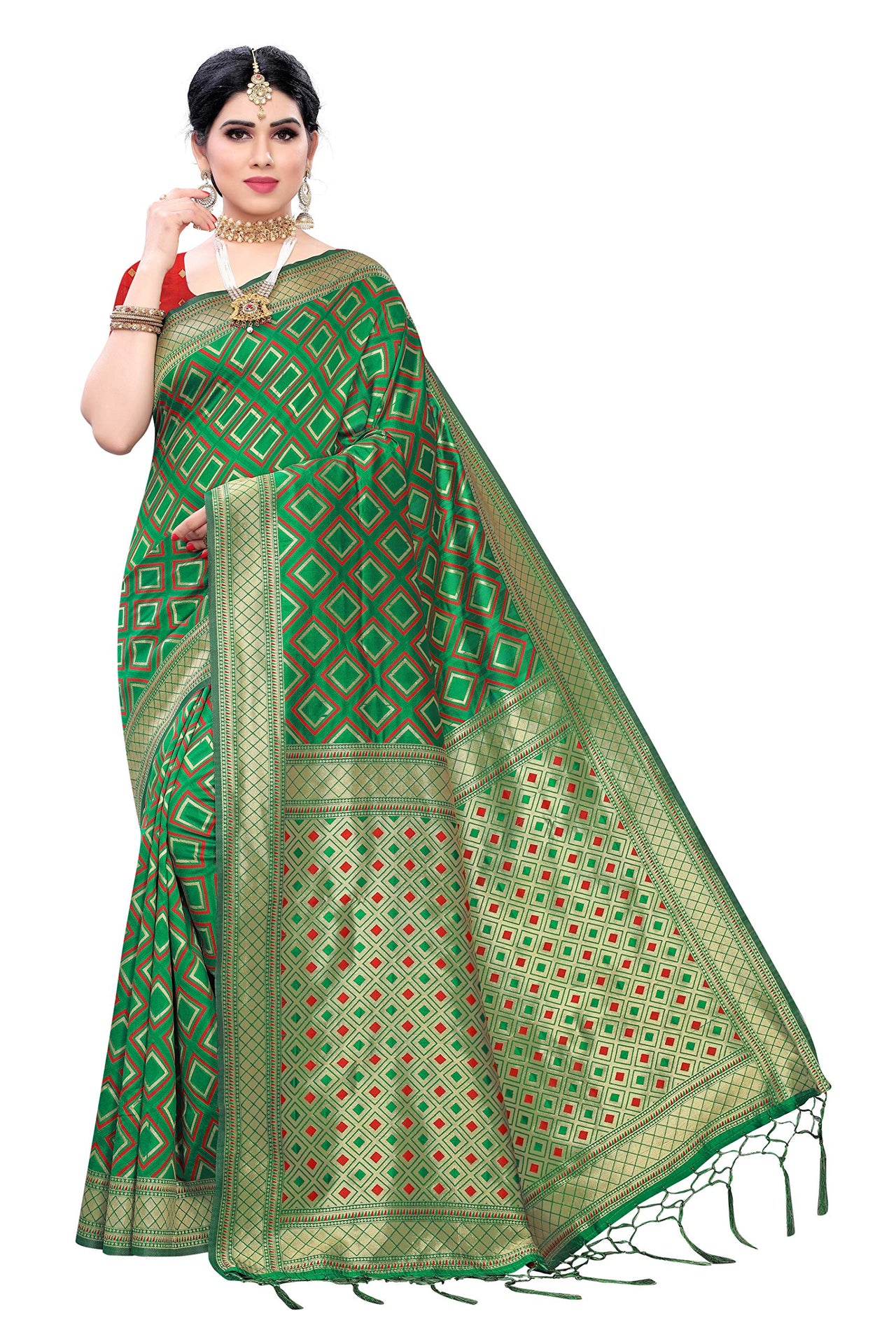 AKHILAM Women's  Banarasi silk woven Design Saree with Unstitched Blouse Piece(GNG220_QL_Parent)