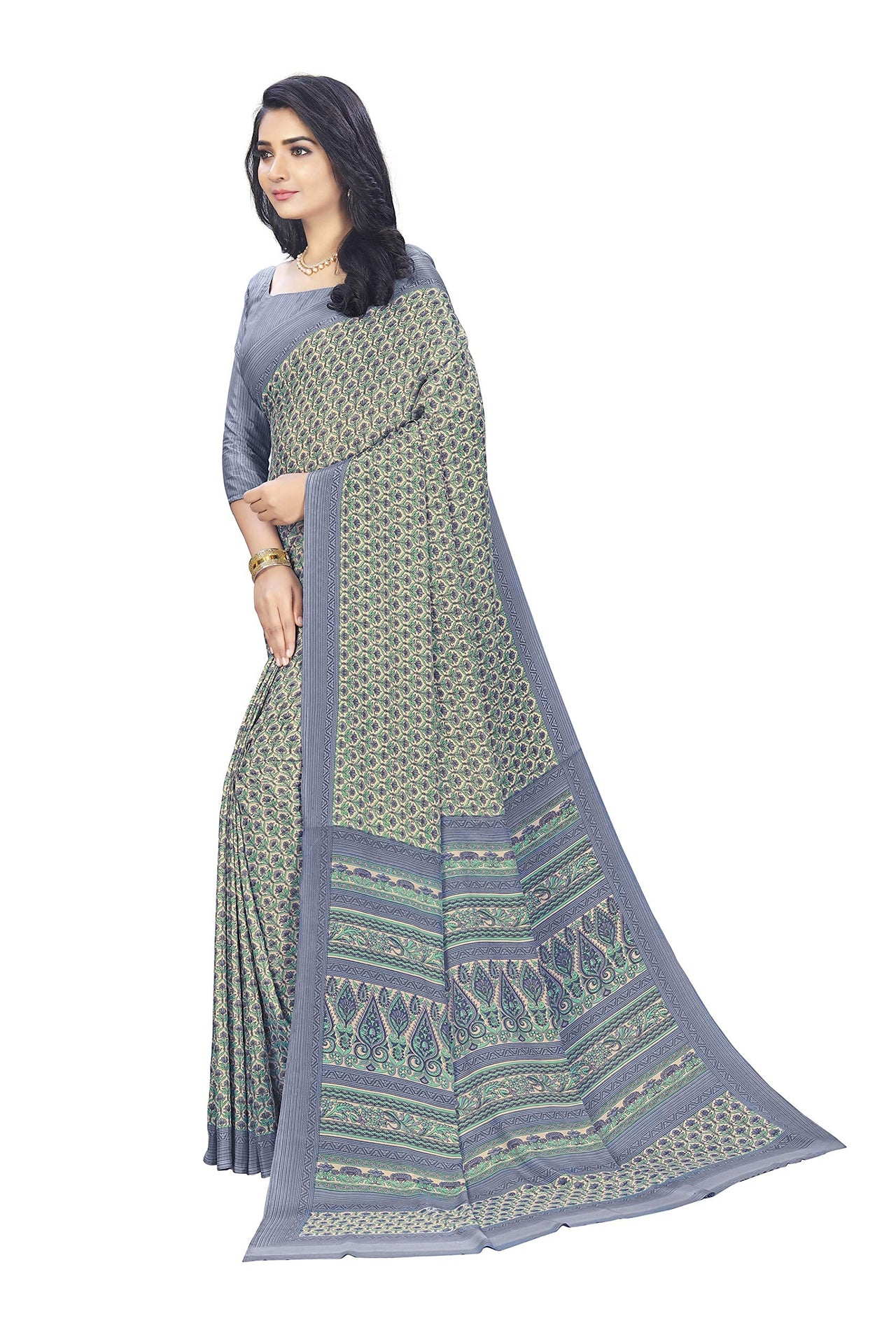 Vimla Women's  Multicolor Crepe Silk Uniform Saree with Blouse