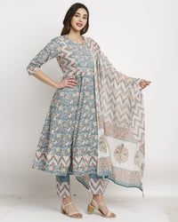 Rajnandini Women's  Multicolor Coloured Pure Cambric Cotton Floral Embroidered Kurta Set With Dupatta