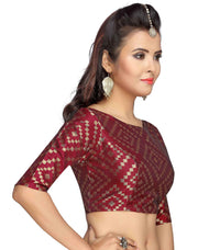 X3 Women's  Benaras Brocade Readymade Saree Blouse with Elbow Length Sleeves