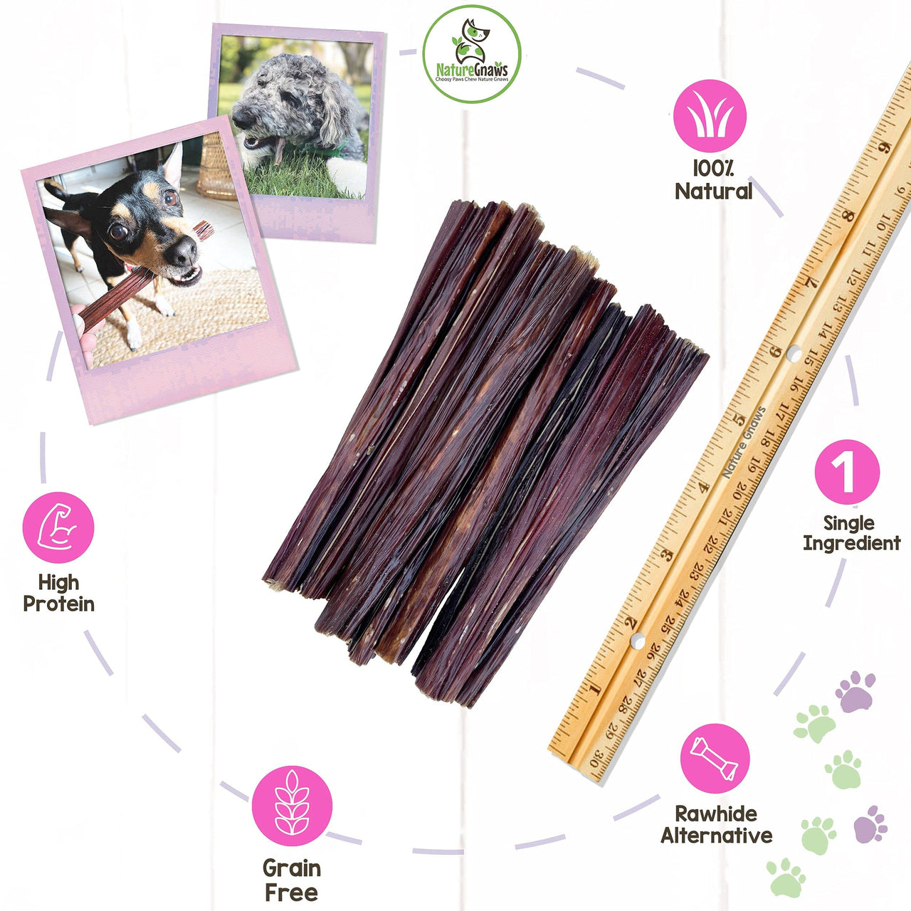 Nature Gnaws Beef Jerky Sticks for Dogs - Single Ingredient Beef Gullet Chew Treats - Simple Natural Delicious Dog Chews - Training Reward - 5-6 Inch 1 Count (Pack of 1)