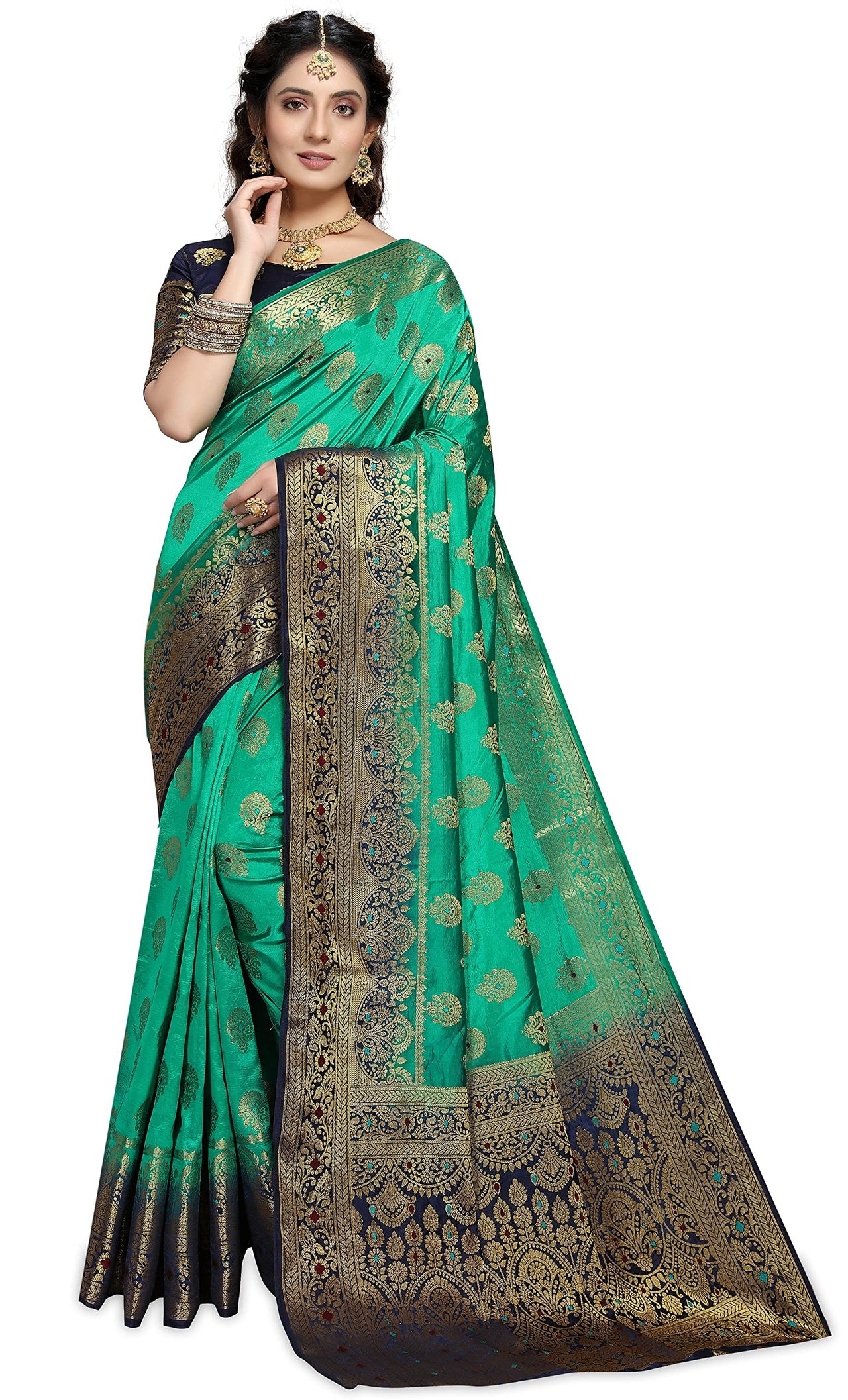 C J Enterprise Women's  Kanchipuam Pattu Pure Kanjivaram Silk Sarees For Wedding With Blouse Piece (perashooot paithani)