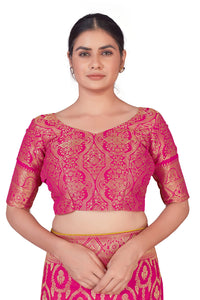 Monjolika Fashion Women's  Banarasi Silk Peach Color Golden Zari Woven Saree With Separate Embellished And Unsttiched Blouse Piece