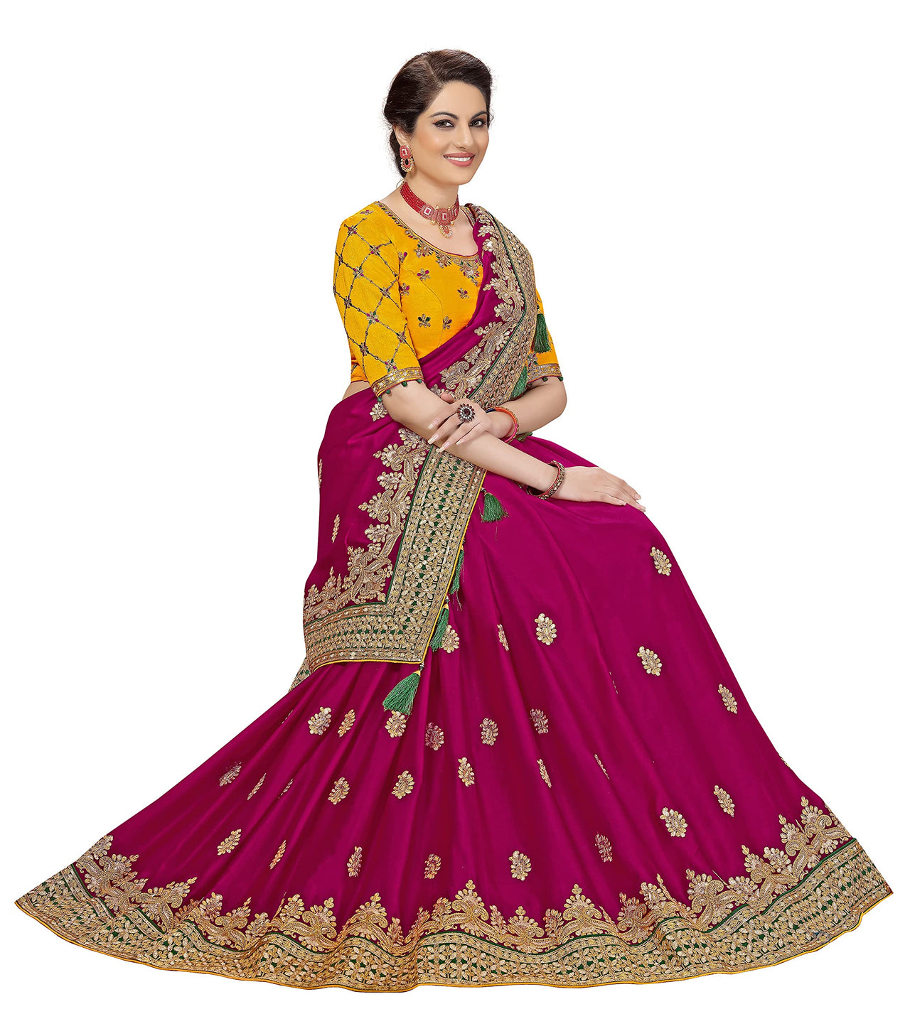 Nivah Fashion Women's  Satin Embroidery Saree with Heavy Work Blouse Piece