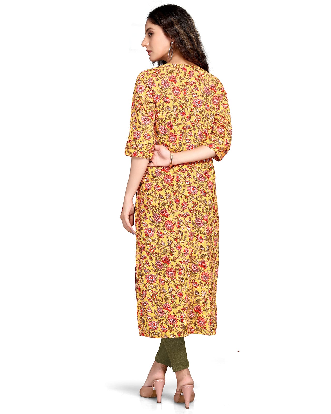 Monira Women's  Pure Cambric Cotton Kalamkari Floral Print Straight Kurti